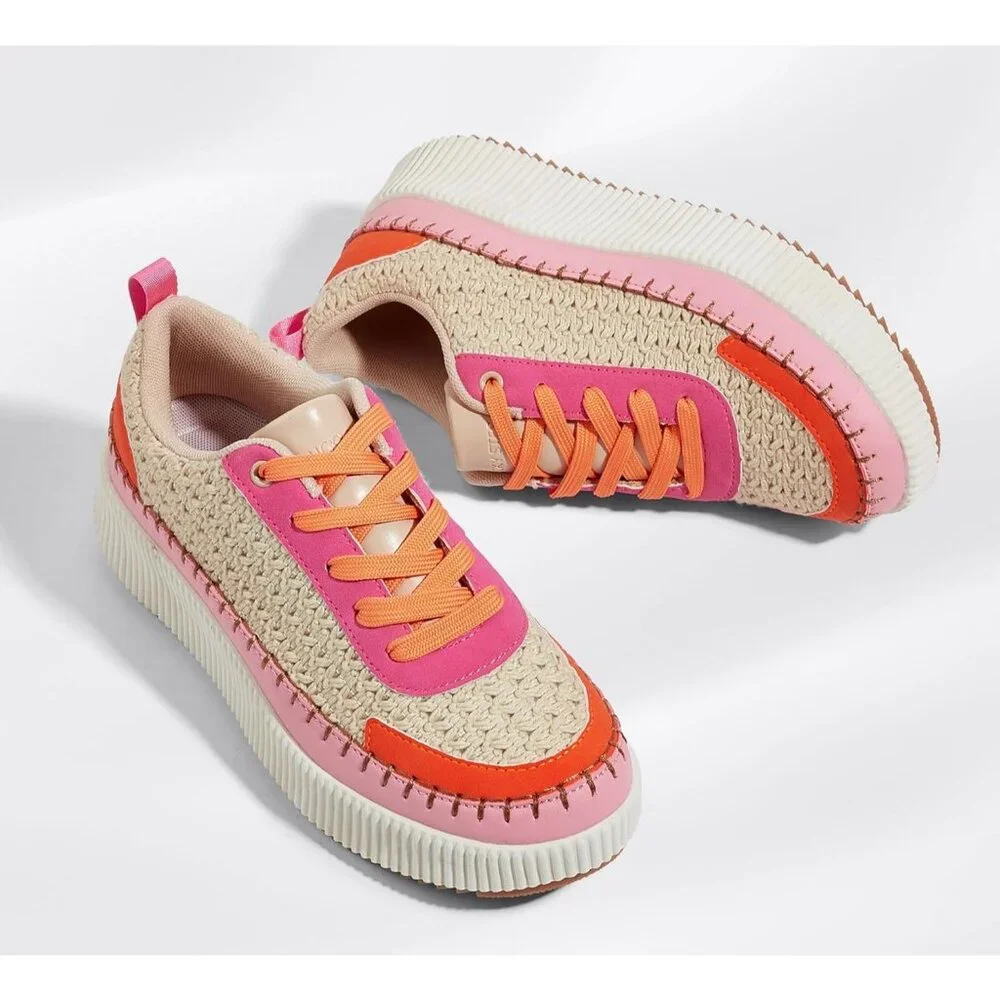 Lucky Step Women's Pink Orange Platform Sneakers Rhinestone Fashion Chunky Shoes - Picture 5 of 6